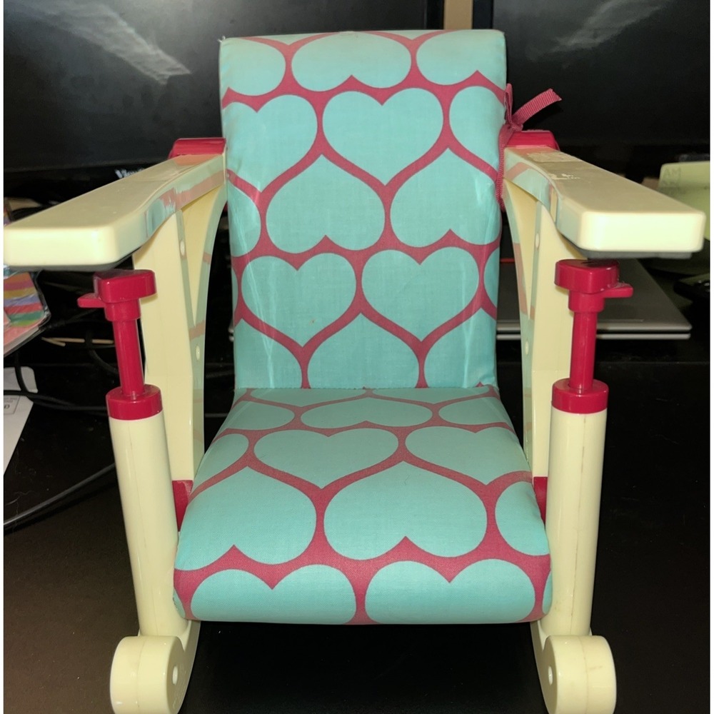 Our Generation Blue/ Pink Heart  Let's Hang Clip-On Chair. Tear On Bottom.